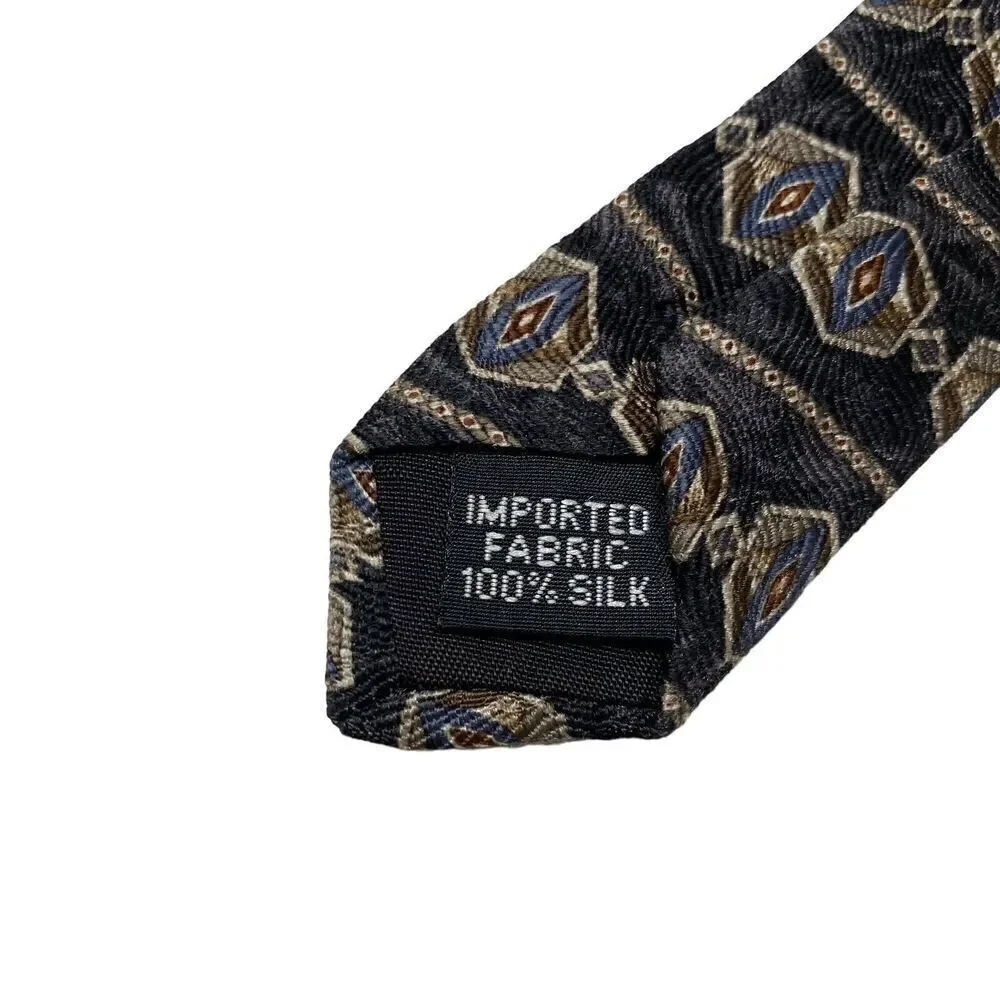 Geoffrey Beene Tie Men's Necktie Silk Black Geometric Blue Brown Maroon USA